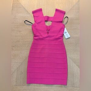Herve Leger Hot Pink Backless Bandage Dress